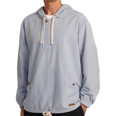RVCA Mens Exotica Anorak Jacket Blue White Seersucker Striped AVYJK00251 M NEW