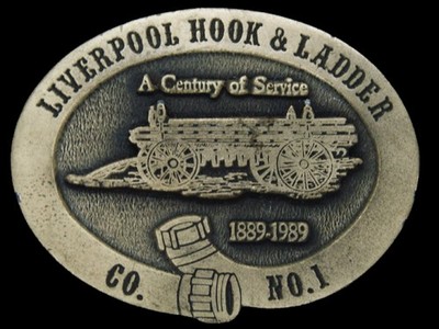 TE15162 VINTAGE 1970s **LIVERPOOL HOOK & LADDER A CENTURY OF SERVICE** BUCKLE