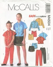 McCalls M4504 Girls Shirts Top Skirt Pants Sewing Pattern Uncut Size 3 4 5 6