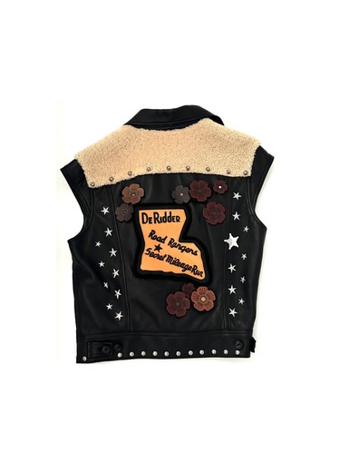 Coach Embellished Cap Sleeve Black Leather Vest Size 2 - Picture 8 of 12