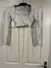 ASOS Design Fuller Bust Halter Detail Long Sleeve Crop in White