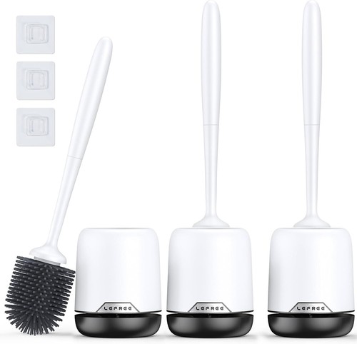 Effortless Cleaning 3 Pack Toilet Brush Set with Ventilated Holder & Long Handle - Picture 3 of 9