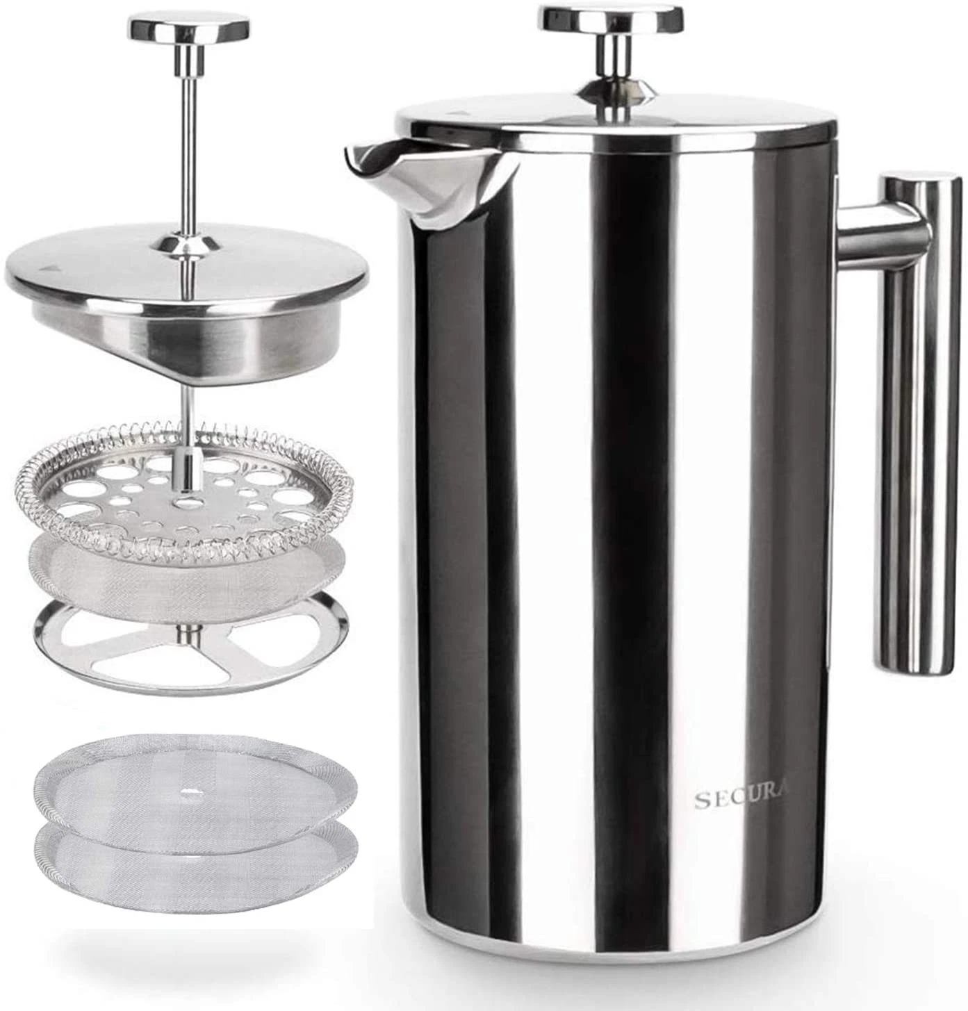 French Press Coffee Maker Stainless Steel Insulated Press with 2 Extra Screens