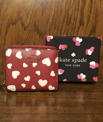 NWT-Kate Spade-Staci-Heart Pop-Small Bifold Wallet-Red❤️& White🤍Gift  Box-$139