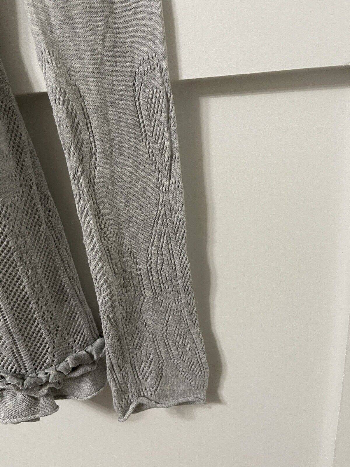 Anthropologie Guinevere Gray Ruffle Knit Open Midi Cardigan Sweater