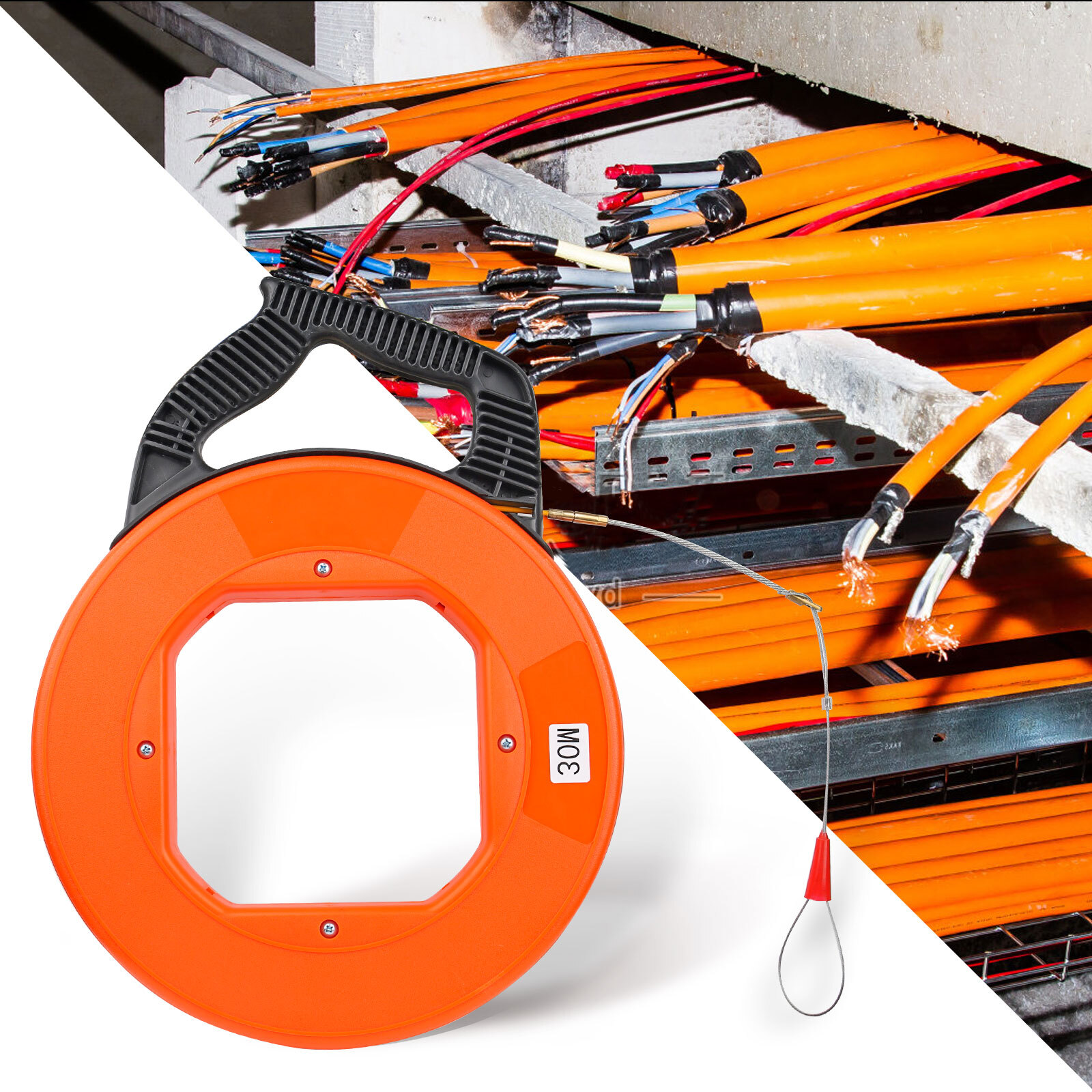 30M Fiberglas Kabel Einziehhilfe Kit ,Einziehband, Einziehspirale