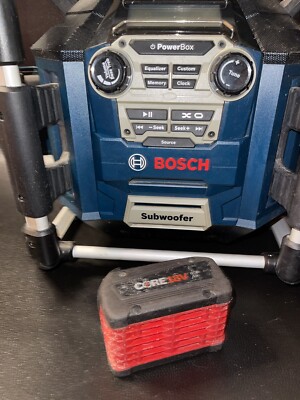 Bosch Power Box PB360S Job Site Radio Subwoofer Charger Station 18V Bat SD  Card