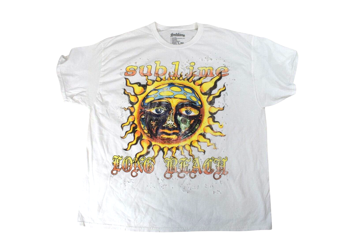 Sublime Womens Torn Up Ripped Sublime Long Beach Oversized White