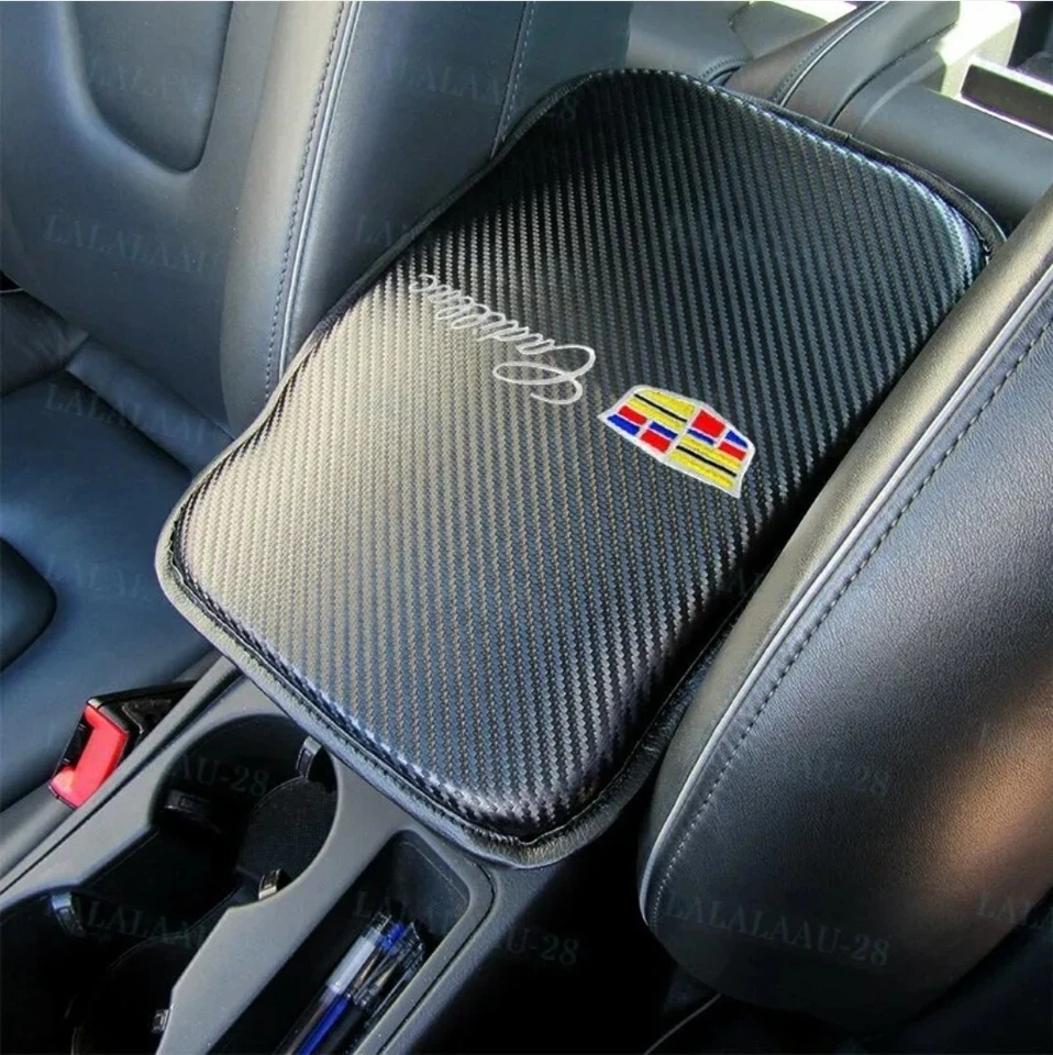 For NEW CADILLAC Carbon Fiber Car Center Console Armrest Cushion Pad Cover 1PCS - Image 2 of 4