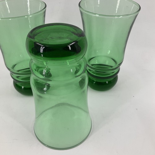 Green Forest Anchor Hocking 6 in Highball Tumblers Footed MCM Glasses Set of 3 - Picture 6 of 11