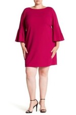 Eliza J Sheath Dress Size 18W Womens Plus Fuchsia Pink 3/4 Bell Sleeve MSRP $158