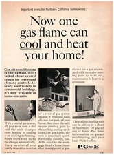 1964 PG&E Print Ad, 60's MCM Style Now One Gas Flame Can Cool & Heat Your Home