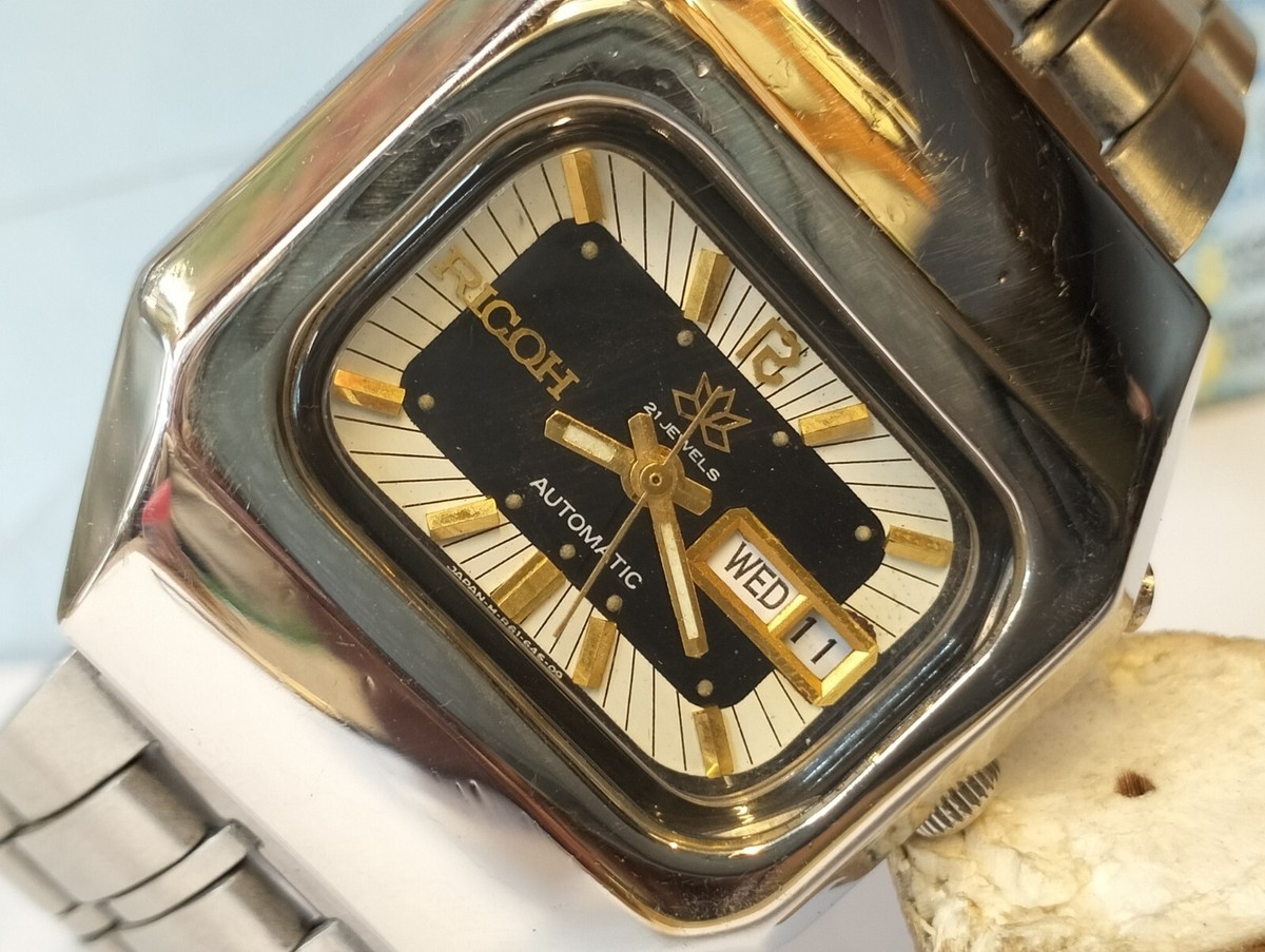 RICOH 21 JEWELS AUTOMATIC BLACK & CREAM DIAL 061465 JAPAN MEN'S
