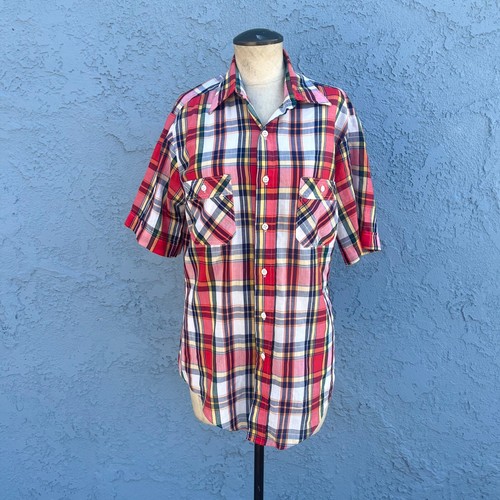 Vintage Sears Sportswear Shirt Short Sleeve Mens Medium tall Plaid Lightweight - Picture 3 of 11