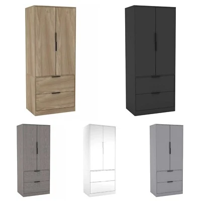 Double Door Bedroom Wardrobe with 2 Drawer Storage & Clothes Hanging Rail