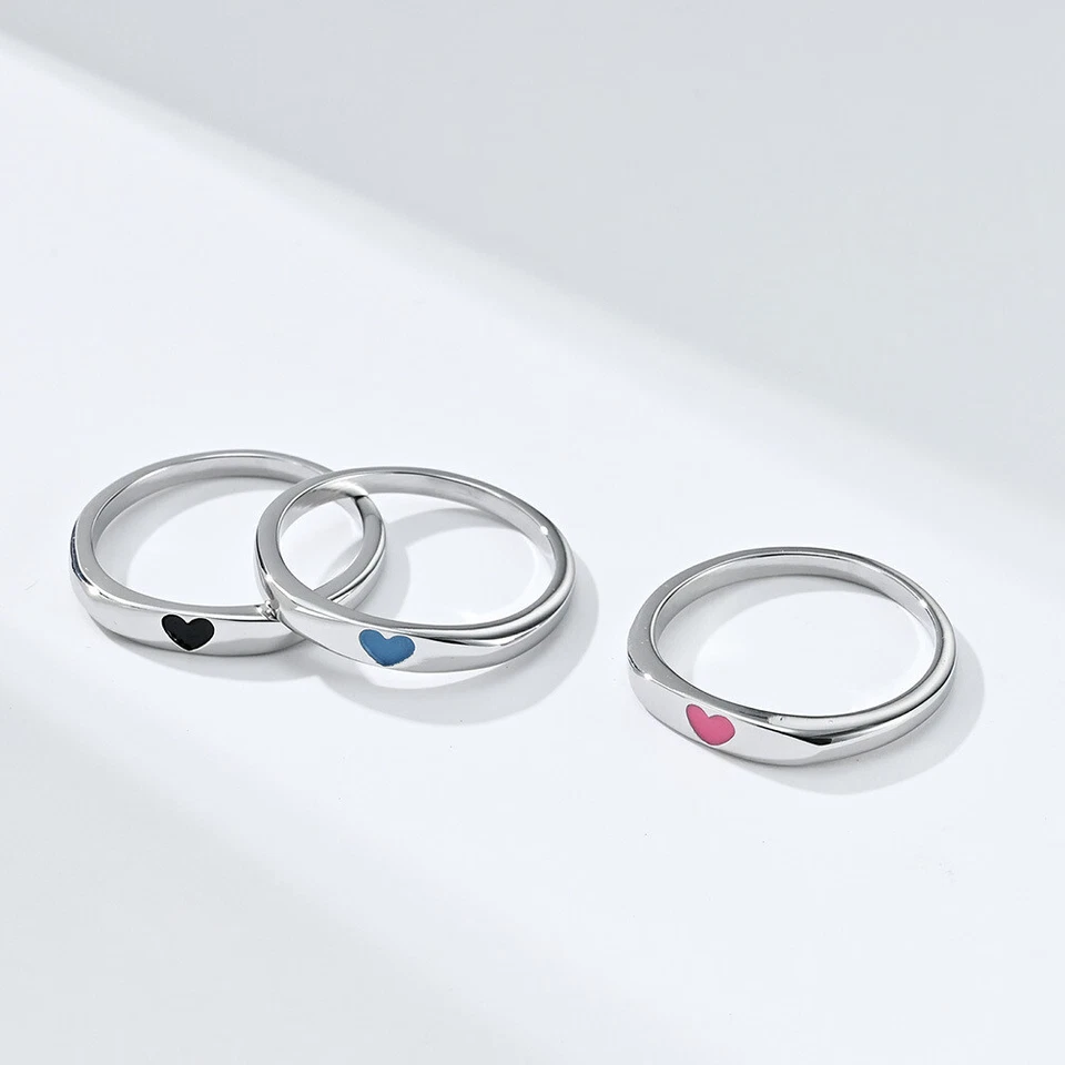 Цветной любовь сердце эмаль розовый кольцо титана женщин девочки моды обручальное кольцо - Изображение 2 из 4