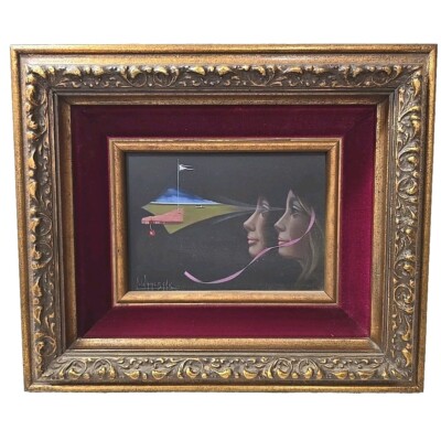 Carlo Wahlbeck Oil Painting Mans First Golf On Copper Surreal Woman Portrait