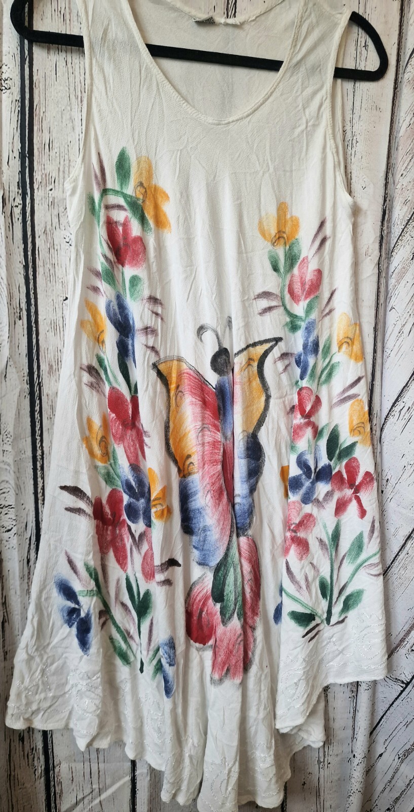 Butterfly Print White Multicolored Sundress with Asymmetric Hem Strappy Beachy Summer Design-image