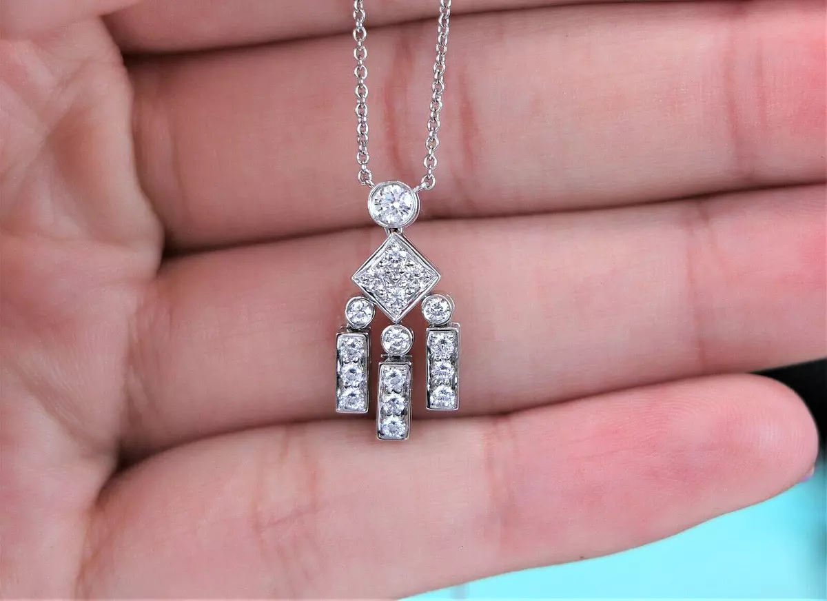 Tiffany Co Platinum Diamond Jazz Legacy Drop Dangle Pendant 16 Necklace