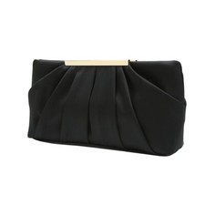 Clutch Evening Bag Elegant Pleated Satin Formal Handbag Simple Purse Black 
