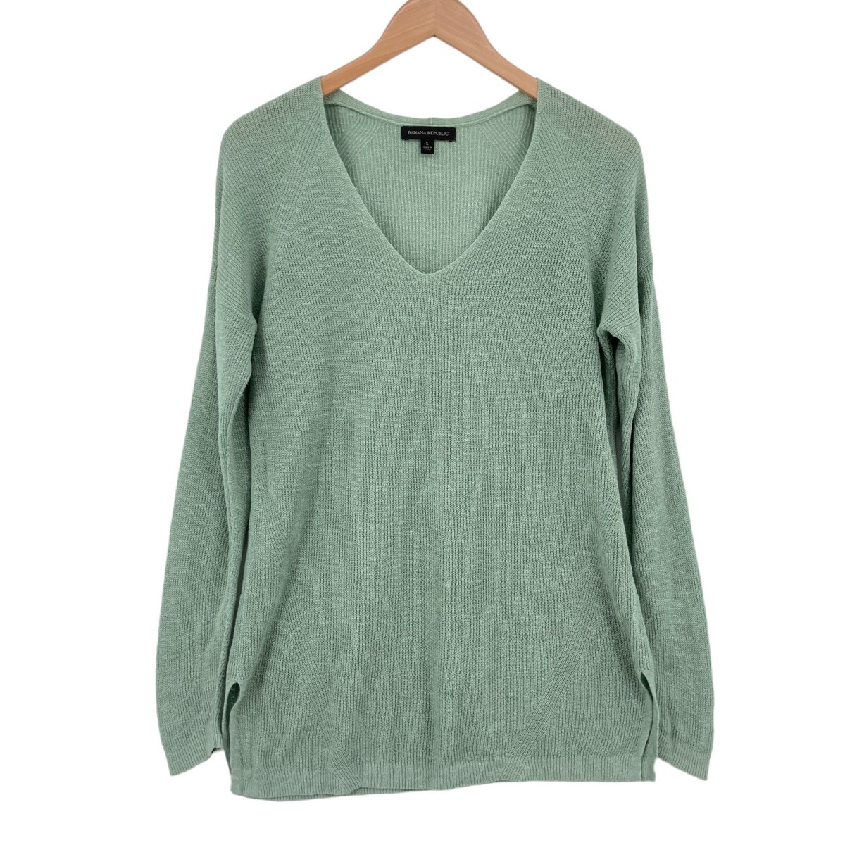 Banana Republic Sweater Women Small Green Knit Linen V Neck Long
