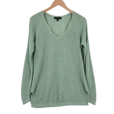 Banana Republic Sweater Women Small Green Knit Linen V Neck