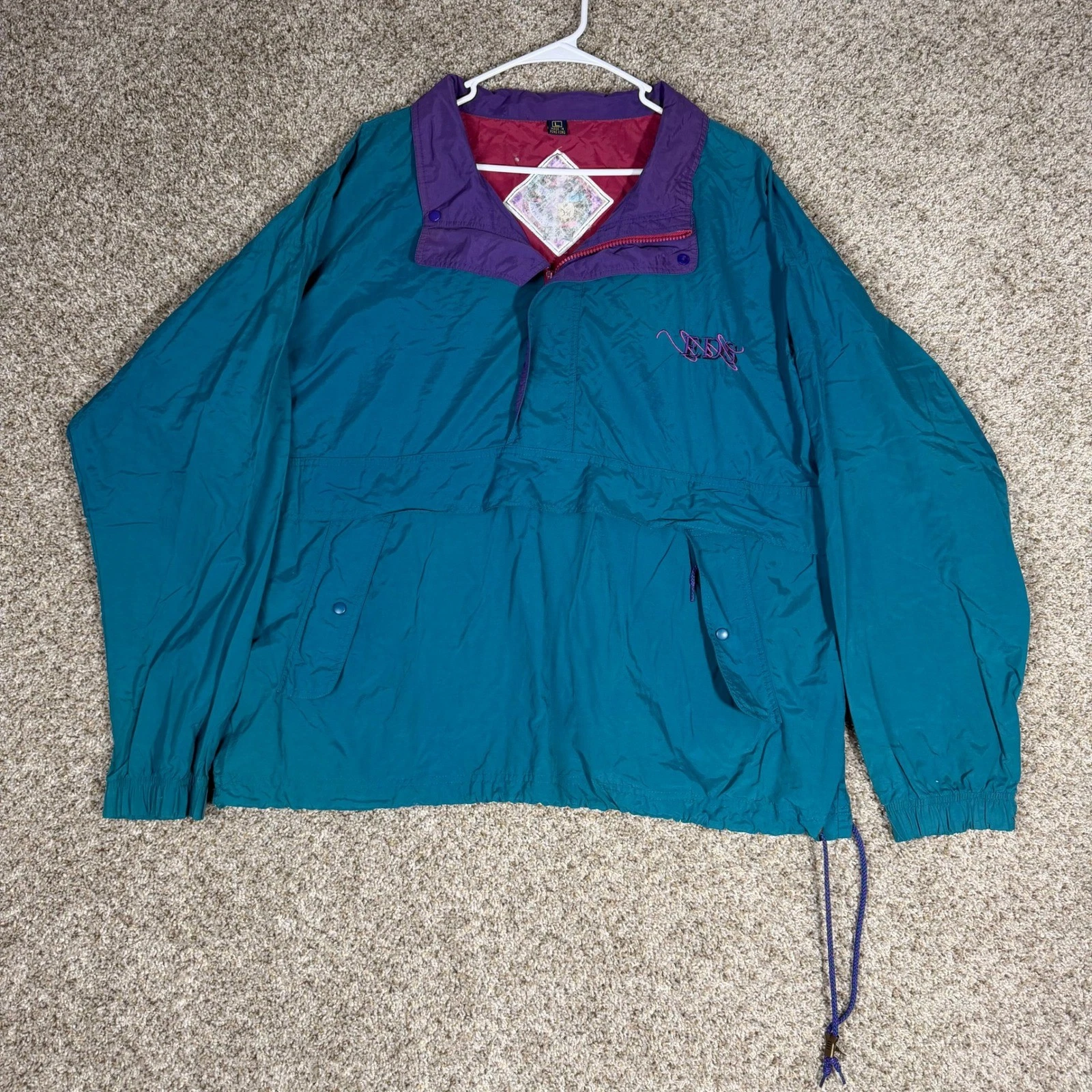 Vintage Explore Gear Teal Purple Anorak Windbreaker Jacket Large Retro 90s