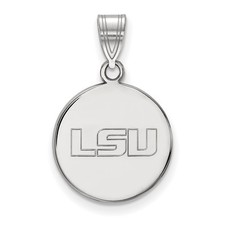 10k White Gold LogoArt Louisiana State University L-S-U Medium Disc Pendant