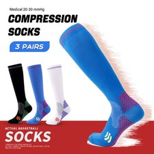 Mens Womens Compression 15-20mmHg Graduated Support Calf S/M-L/XL Socks 3 Pairs