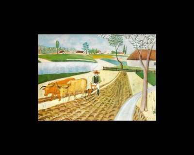 Franjo Mraz Ploughing Hlebine Croatia Naive Art Print 8x10 Matted Decor