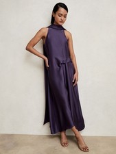 Reiss Womens Purple Midi One-shoulder Satin Dress 8 Petite