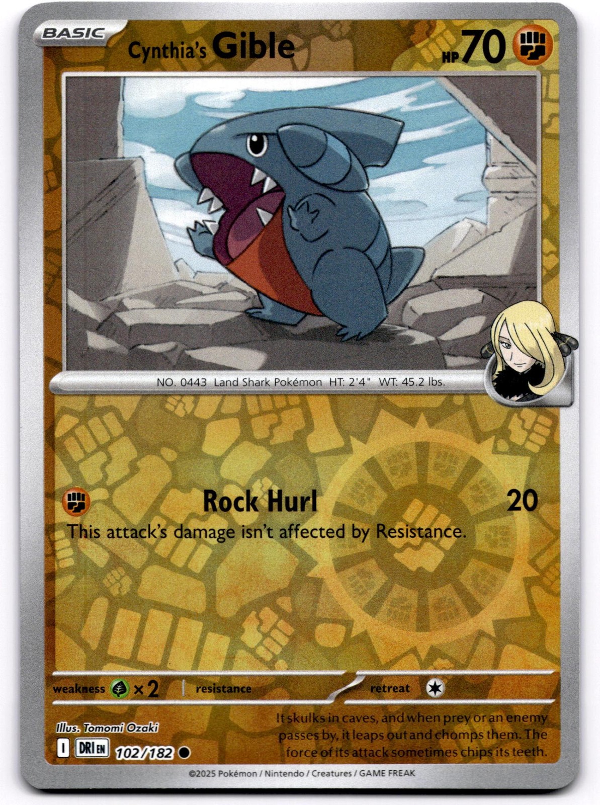 Cynthia's Gible 102/182 Destined Rivals Common Reverse Holo Near Mint