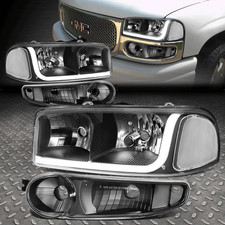 For 01-07 Gmc Sierrayukon Denali Led Drl Black Clear Headlightsbumper Lamps