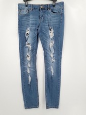 Indigo Rein Jeans Womens Junior Size 11 Blue Denim Skinny Distressed