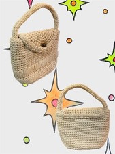 Vintage Rattan Straw Basket Handbag Made in Japan Cottagecore Boho Minimalist