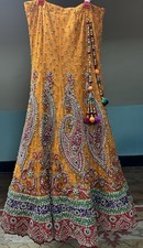 Lehenga Orange/Gold Indian Bridal Skirt Handmade Size 10