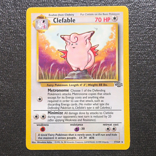 Pokemon TCG Clefable Jungle 17/64 Rare Regular Unlimited English 1999 70 HP