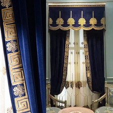 blue flannel European luxury embroidery valance window curtain tulle M1897