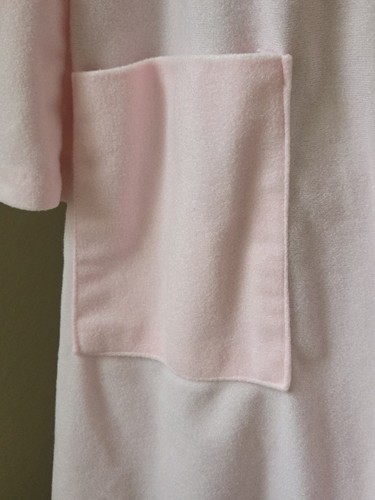 Vintage Appel Midi Robe House Coat Women Pink Pockets Fleece Small Pearl Snap - Picture 5 of 6