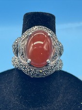 925 Sterling  Carnelian Marcasite Ring - Size 6 NWT