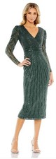 Mac Duggal 93676 Beaded Lace Long Sleeve Midi Dress NWT Size 8 Green