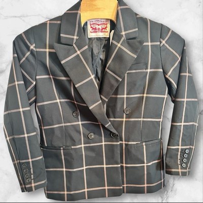 Levi Strauss blazer Jacket Womens Large Plaid Double Breasted NEW
