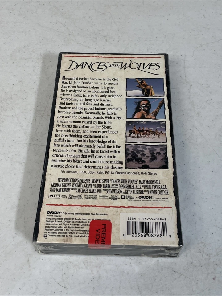 VHS Vintage Dances With Wolves FACTORY SEALED Premium Video Orion 1990 181 Min - Image 2 of 4
