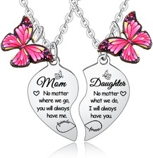 2PCs Mother Daughter Heart Matching Pendant Necklaces Set - I Love You Gifts for