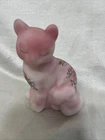 Fenton Pink Custard Glass Cat Hand-Painted And Signed