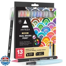 ARTEZA Real Brush Pens, 12 Watercolor Pens, Drawing Markers with Flexible Bru