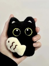 Black Cat Plush Keychain Soft Velvet Fur Bag Charm Cute Animal Pendant