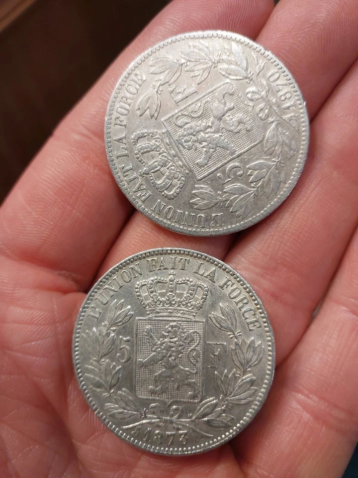 Plata belga/belga 5 francos rey Leopoldo II/mundo/extranjero plata histórica Foto 3 de 4