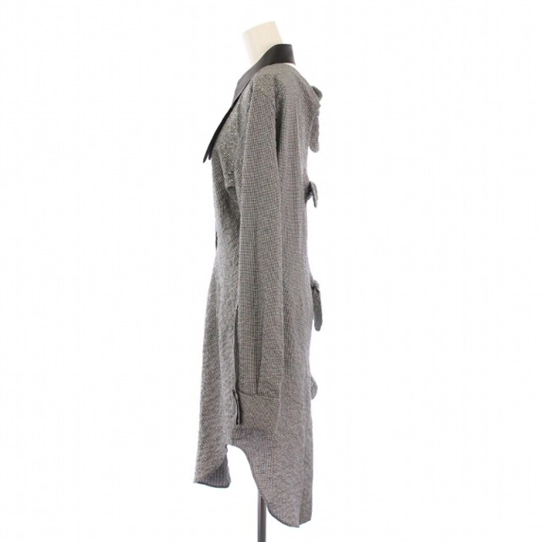 LOEWE Camicia Abito Lunghezza Ginocchio Manica Lunga Nastro Piede di Poule 36 Nero Bianco