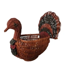 VTG Turkey Shaped Wicker Basket Table Decor Thanksgiving Fall Centerpiece Rustic